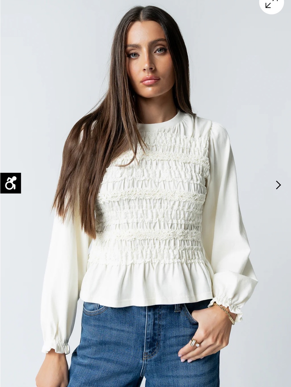 Bohme White Smocked Peplum Long-Sleeve Blouse